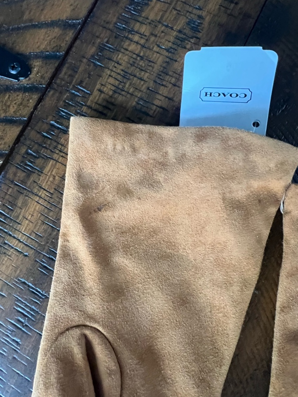 Coach Suede Long Gloves in Tan - Picture 3 of 7